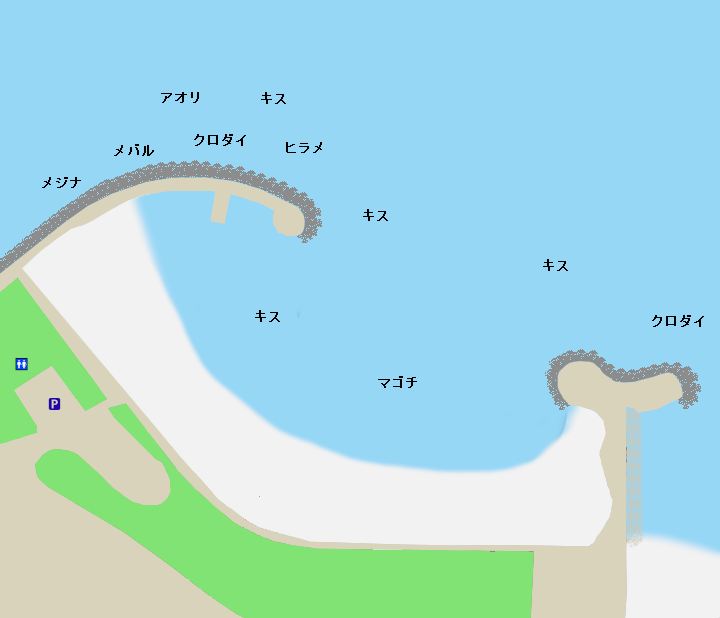 長浜海浜公園・多賀新堤防ポイント図