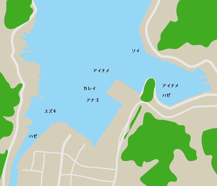 気仙沼港鹿折川河口付近ポイント図