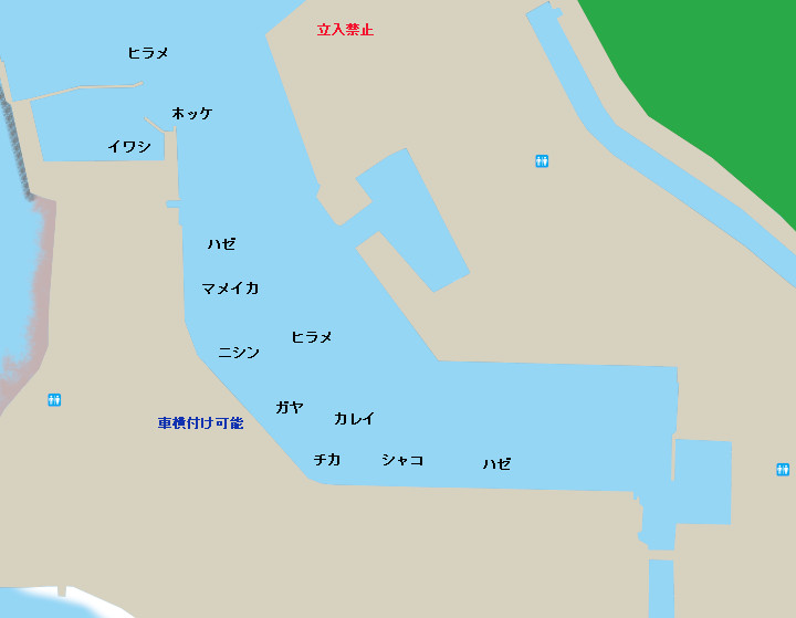 留萌港のポイント、トイレ、駐車場