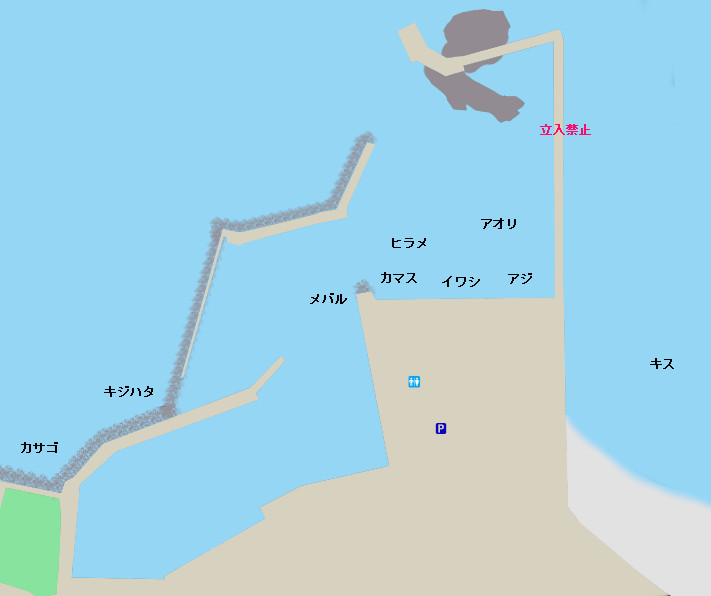 筒石漁港のポイント、駐車場、トイレ
